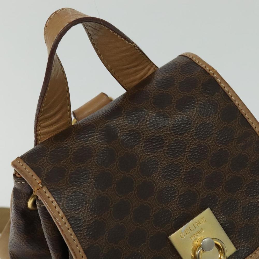 CELINE Macadam Canvas Backpack PVC Leather Brown Gold Auth hk2918 - Picture 6 of 16